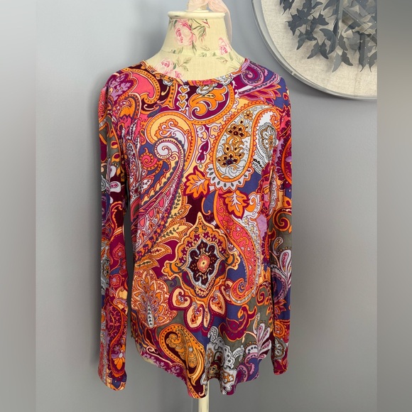 🆕 Johnny Was Paisley Long Sleeve Top in Purple & Pink - Picture 4 of 11